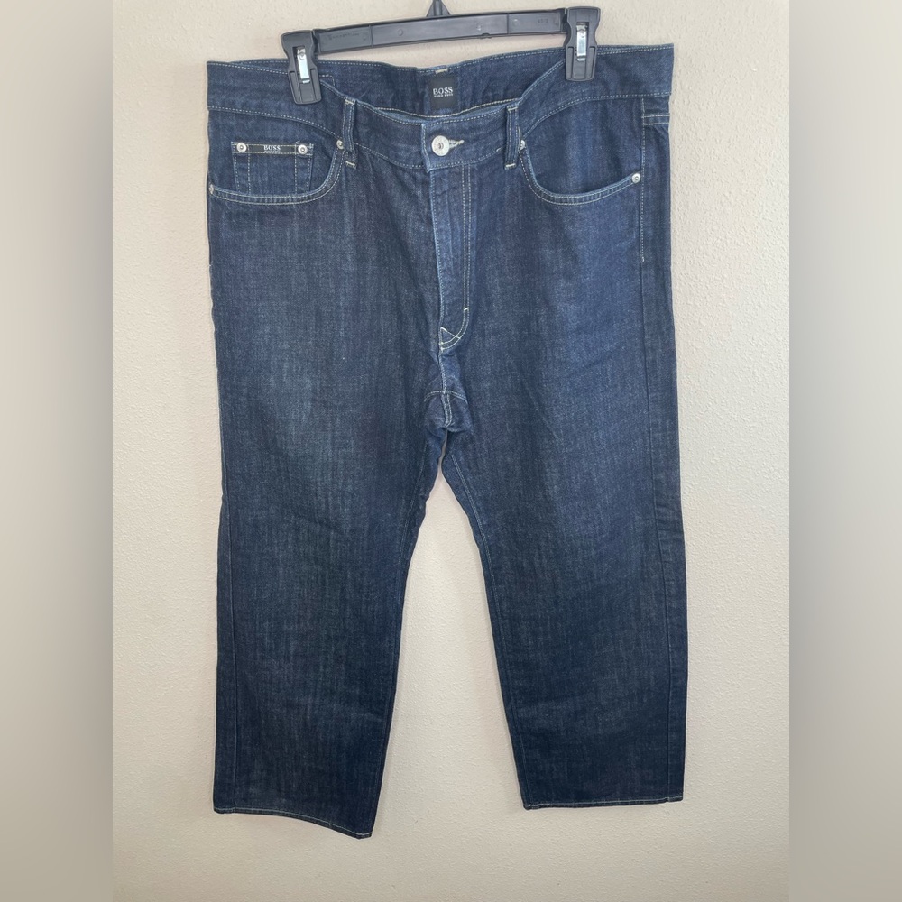 Hugo Boss Men's Jeans Denim Straight Casual Blue Navy Pocket Button Size 38 x 30